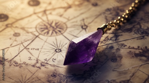 brass pendulum swinging above an old world map,  spiritual dowsing for hidden places or lost treasures, with warm sepia tones