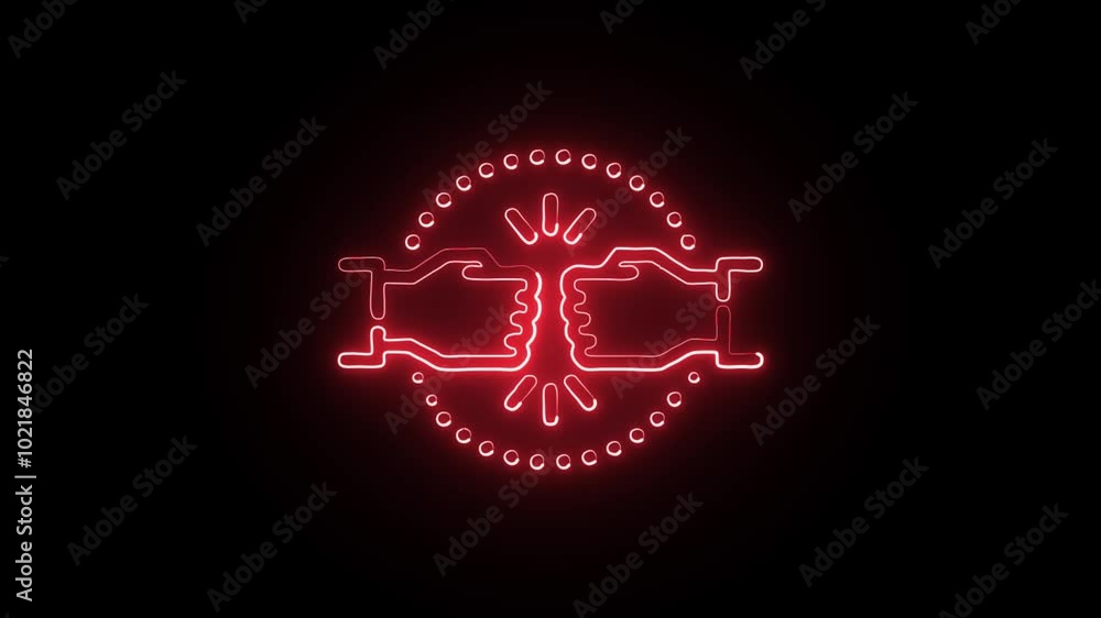 Glowing Neon Fist Bump Icon Isolated on Black Background. HD Video Motion Graphic Animation Glowing Neon Fist Bump Icon Isolated on Black Background. HD Video Motion Graphic Animation