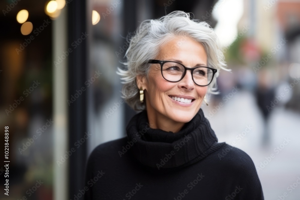 Portrait of happy senior woman with eyeglasses in the city Portrait of happy senior woman with eyeglasses in the city