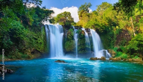 Waterfall in lush jungle