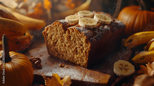 Inviting Pumpkin Banana Bread Display on an Elegant One Color Background for a Cozy Wallpaper