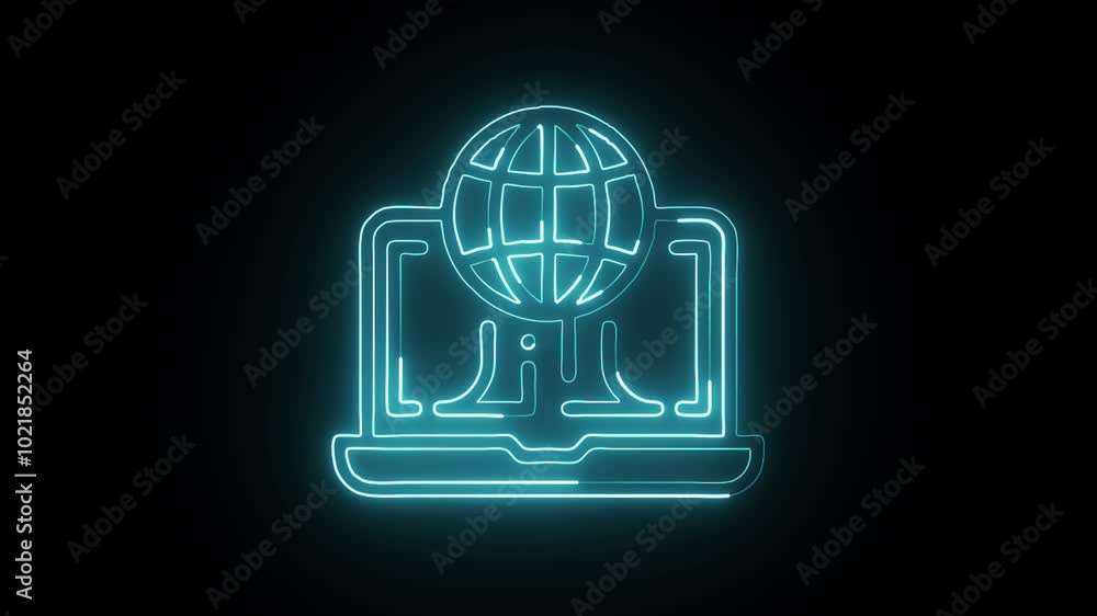 Glowing Neon Internet Icon Isolated on Black Background. HD Video Motion Graphic Animation Glowing Neon Internet Icon Isolated on Black Background. HD Video Motion Graphic Animation