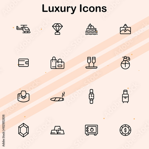 Icons representing luxury goods and services.