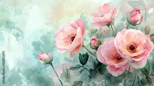 Flowers painted in the watercolor manner. lavish floral accents.