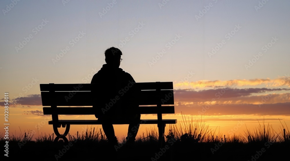 A tranquil evening at the shore as the sun sets behind a solitary figure reflecting on life A tranquil evening at the shore as the sun sets behind a solitary figure reflecting on life