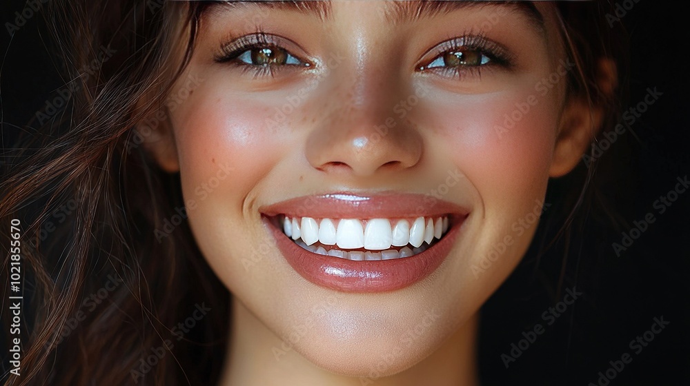 Fototapeta premium A close-up of a woman's face with a toothbrush in her mouth