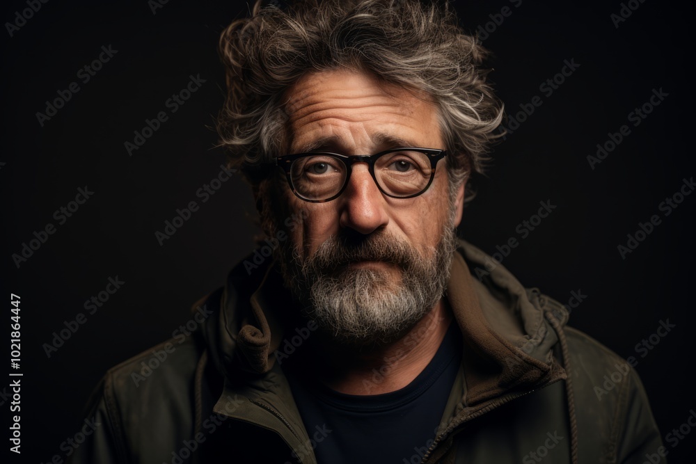 Portrait of a senior man with a long gray beard and mustache. Studio shot on a dark background. Portrait of a senior man with a long gray beard and mustache. Studio shot on a dark background.