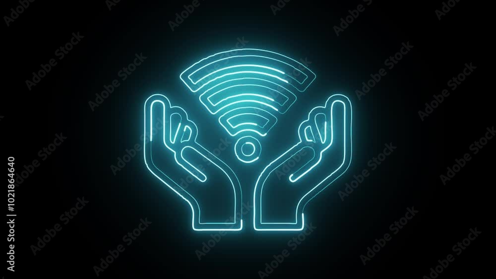 Glowing Neon Wireless Icon Isolated on Black Background. HD Video Motion Graphic Animation Glowing Neon Wireless Icon Isolated on Black Background. HD Video Motion Graphic Animation