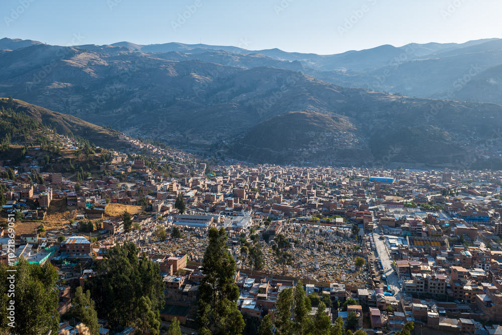 Huaraz Cityscape with View of the Old Cemetery on a Sunny Day in the Ancash Region, Peru Huaraz Cityscape with View of the Old Cemetery on a Sunny Day in the Ancash Region, Peru