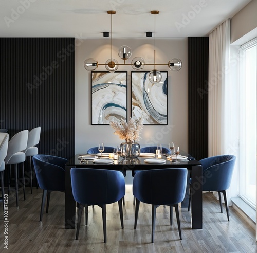 A beautiful kitchen table in a luxurious and stylish kitchen..
