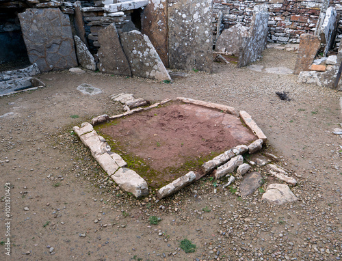 Central fireplace at the Broch of Gurness, Iron-age settlement in Orkney photo