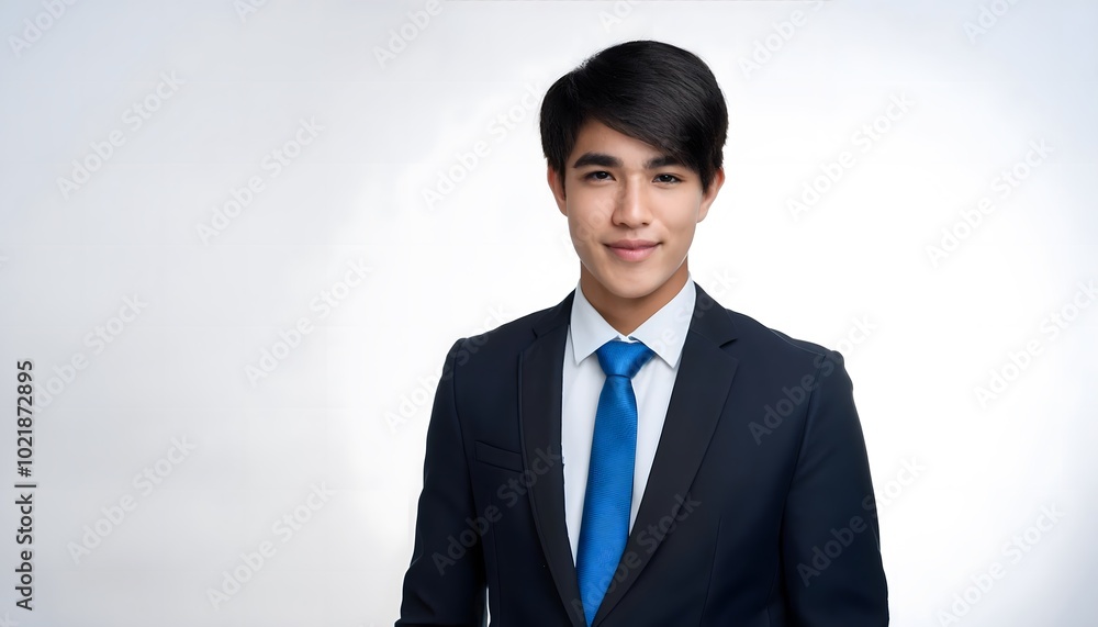 18-year-old Tall American man, with clean stylish black hair, wearing a business suit. Isolated on a white background. 18-year-old Tall American man, with clean stylish black hair, wearing a business suit. Isolated on a white background.