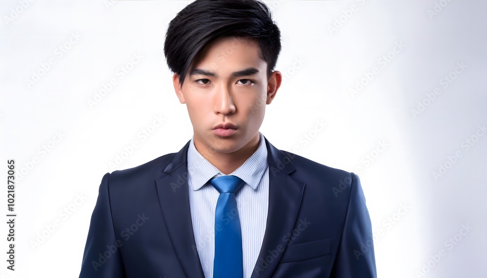 18-year-old Tall American man, with clean stylish black hair, wearing a business suit. Isolated on a white background. 18-year-old Tall American man, with clean stylish black hair, wearing a business suit. Isolated on a white background.