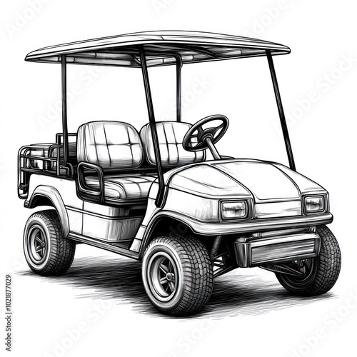 Hand-drawn sketch of a golf cart with a canopy.