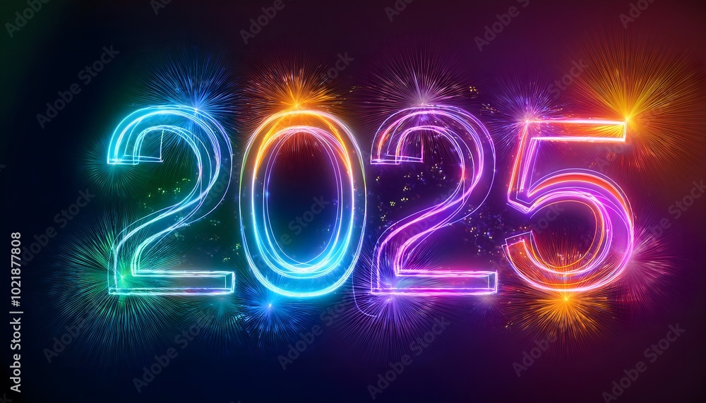 2025 neon shiny Sparkles text effect, isolated on a dark background, colorful banner. New Year Background banner 2025 neon shiny Sparkles text effect, isolated on a dark background, colorful banner. New Year Background banner