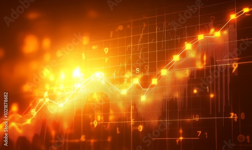 Financial rising graph and chart with lines and numbers