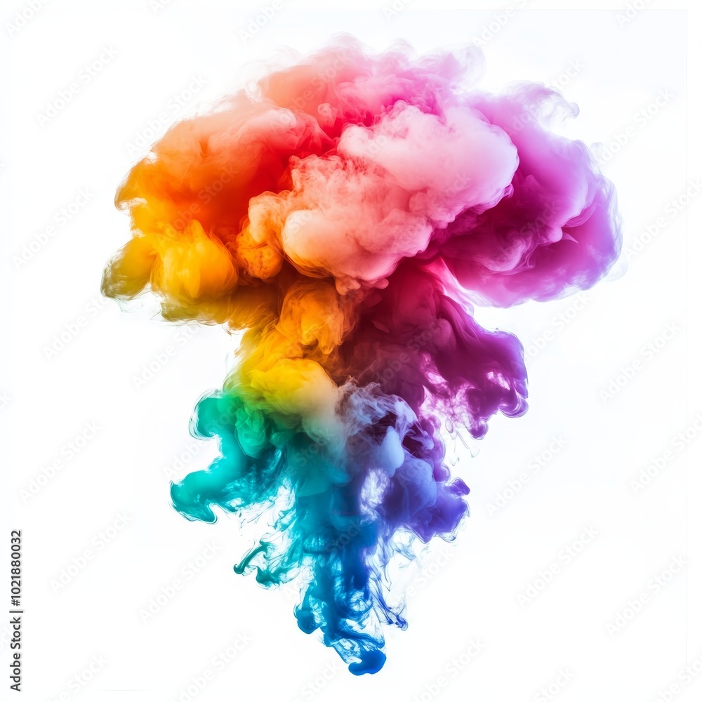 Fototapeta premium A captivating display of colorful smoke swirls upwards, creating a stunning gradient of hues against a clean white backdrop