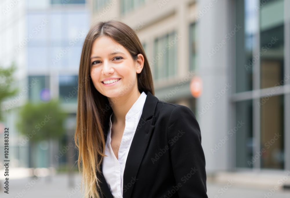 Smiling businesswoman standing in the city Smiling businesswoman standing in the city