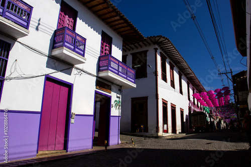 Beautiful streets of the Heritage Town of Jerico located in the Department of Antioquia in Colombia. photo