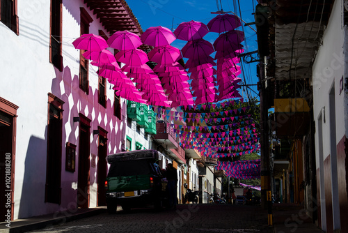 Beautiful streets of the Heritage Town of Jerico located in the Department of Antioquia in Colombia. photo