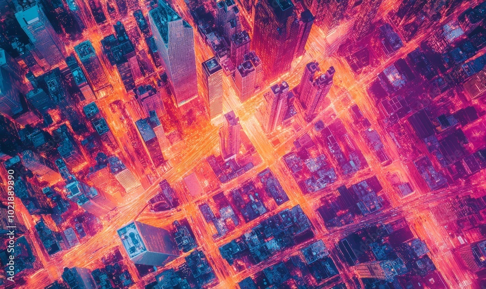 Heatmap of a city's transportation system, with warm colors highlighting the busiest routes and stations, cooler tones in the less crowded areas Heatmap of a city's transportation system, with warm colors highlighting the busiest routes and stations, cooler tones in the less crowded areas