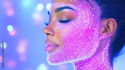 Futuristic cosmetology technology concept with digital facial mapping for advanced beauty treatment