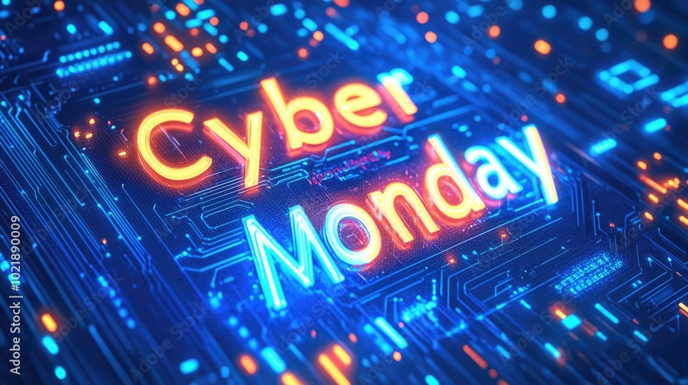 Cyber monday digital sale concept with futuristic circuit board design Cyber monday digital sale concept with futuristic circuit board design