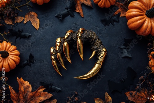 Moonlit Shadows: Werewolf's Golden Claw Amidst Witching Hour photo