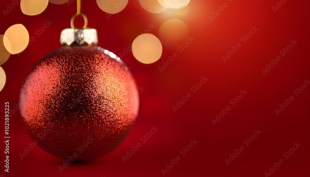 Christmas bauble isolated on a red background with bokeh and light bulb, abstract background with copy space Christmas bauble isolated on a red background with bokeh and light bulb, abstract background with copy space