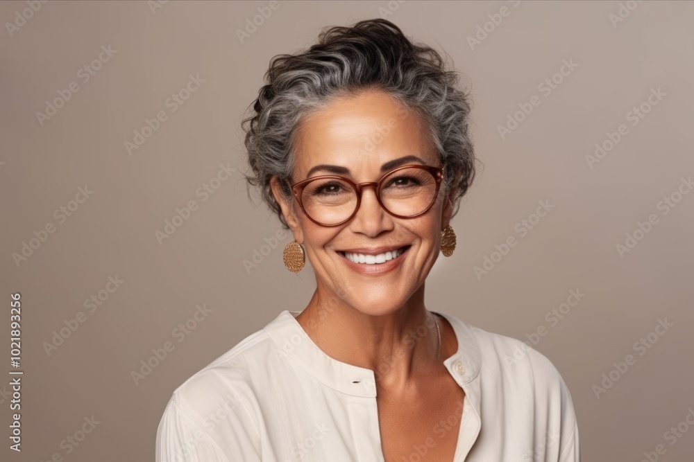Portrait of a beautiful middle-aged woman in eyeglasses Portrait of a beautiful middle-aged woman in eyeglasses