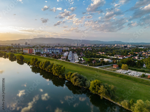 Photos Aerial panorama of eastern part of Zagreb city, Croatia in the Borovje suburb ne