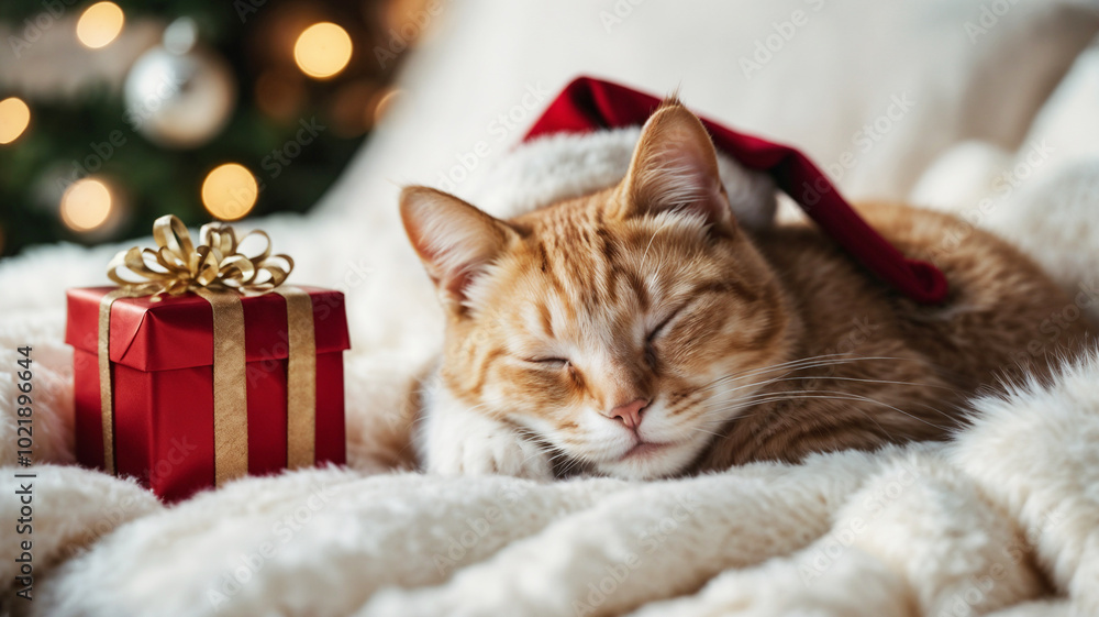 cat with christmas gift cat with christmas gift