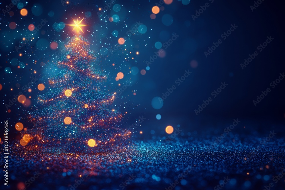 abstract dark blue christmas background with shiny blue and golden tree and bokeh effect and star abstract dark blue christmas background with shiny blue and golden tree and bokeh effect and star
