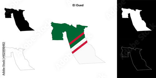 El Oued province outline map set photo