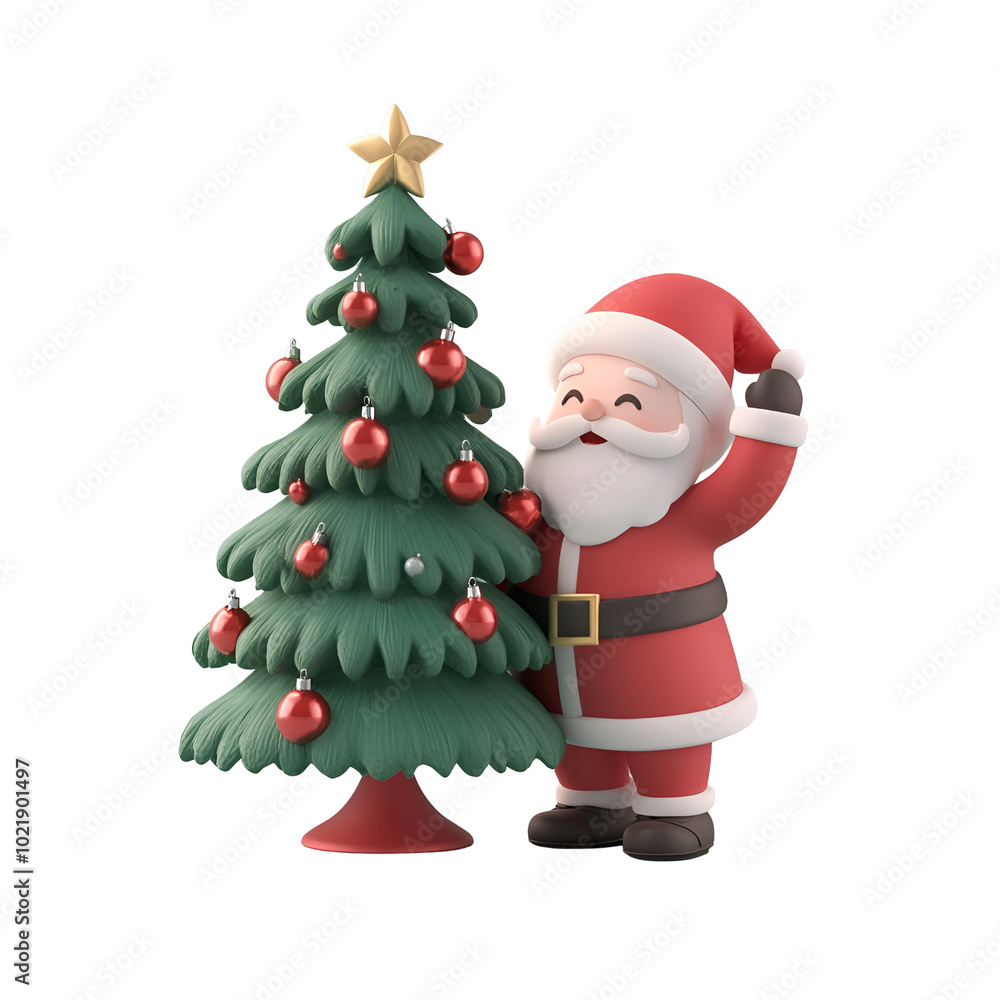 Illustration of Santa Claus and a Christmas Tree, 3D Render Christmas Character Cartoon, Isolated on Transparent Background, PNG Illustration of Santa Claus and a Christmas Tree, 3D Render Christmas Character Cartoon, Isolated on Transparent Background, PNG