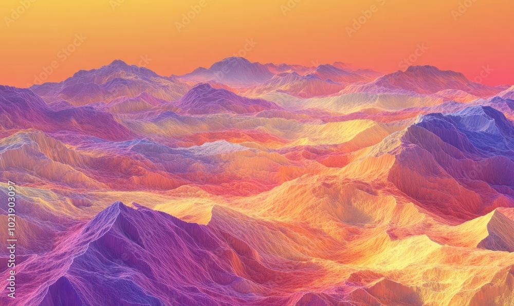 Naklejka premium Heatmap of a desert landscape, with vibrant colors indicating areas of intense heat and cooler tones in the shaded or elevated regions