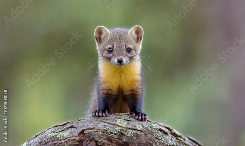 Pine marten on a log, Indiana, USA