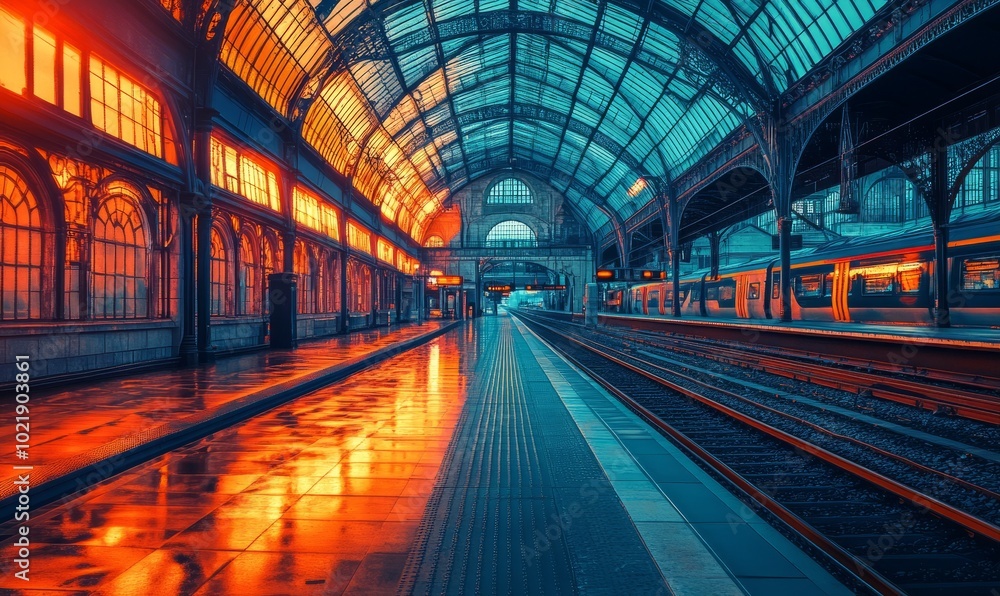 Heatmap of a train station, with warm colors indicating the busiest platforms and cooler tones in the less crowded sections Heatmap of a train station, with warm colors indicating the busiest platforms and cooler tones in the less crowded sections