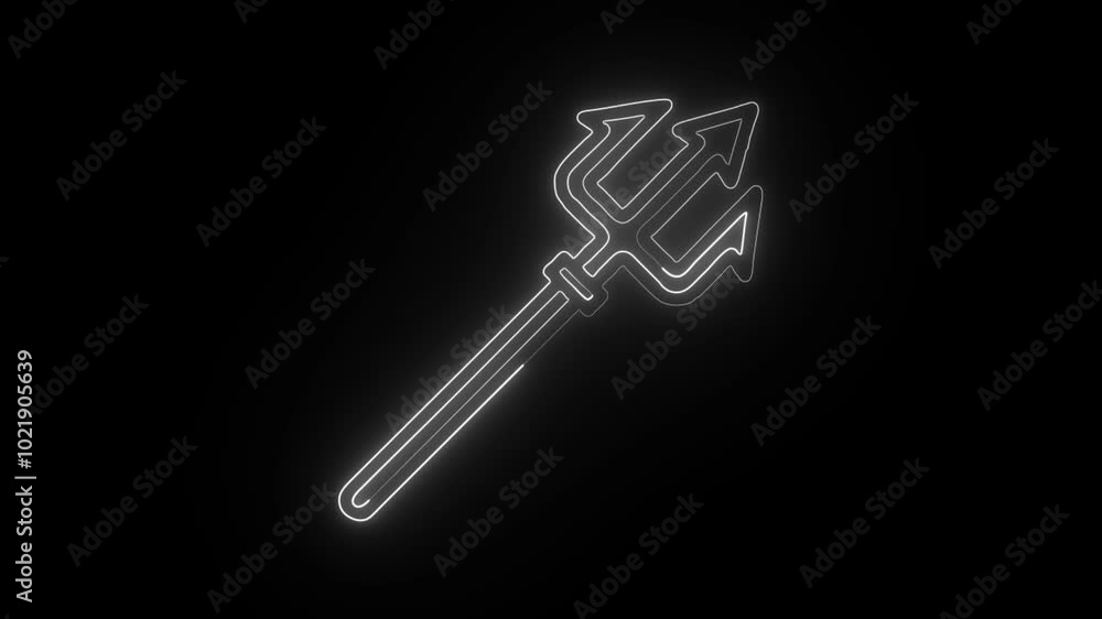 Glowing neon Trident icon isolated on black background. HD Video motion graphic animation Glowing neon Trident icon isolated on black background. HD Video motion graphic animation