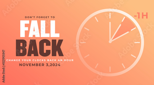 Daylight saving time. Summer fall-back and spring-forward alarm clocks set, colorful orange vector illustration.