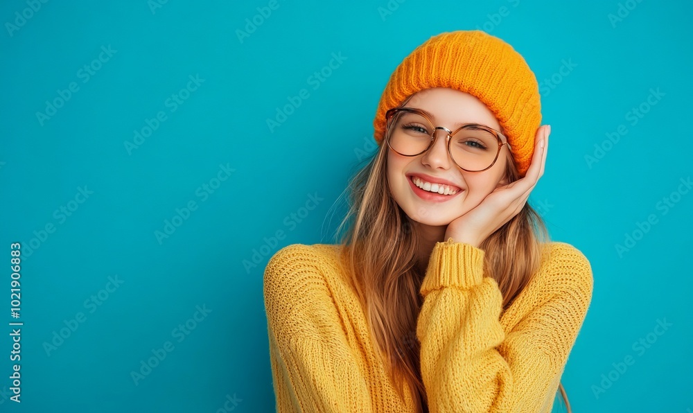 cheerful glad adorable girl wear stylish outfit hand face wow offer sale empty space cheerful glad adorable girl wear stylish outfit hand face wow offer sale empty space