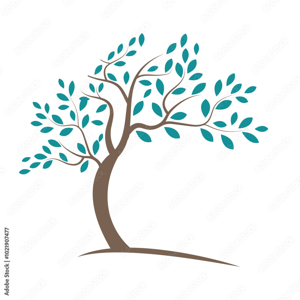 Fototapeta premium Teal Leaf Minimalist Tree Logo for Nature-Inspired and Eco-Friendly Brands, Abstract Tree Design with Teal Elements for Organic, Eco-Conscious Business Branding
