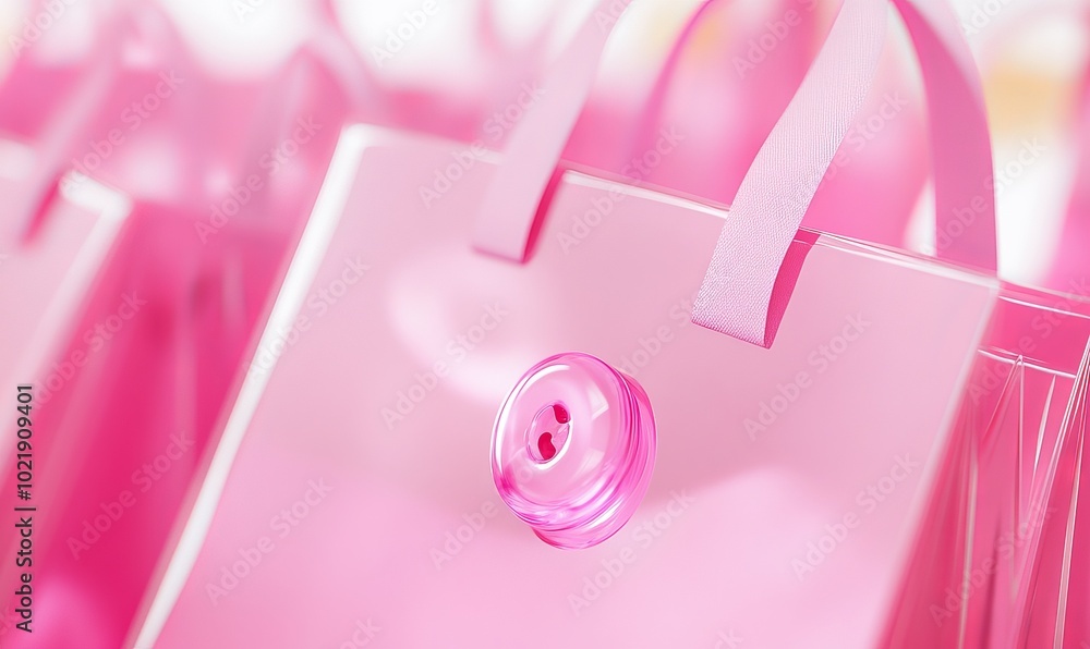 Obraz premium pink shopping bags and button