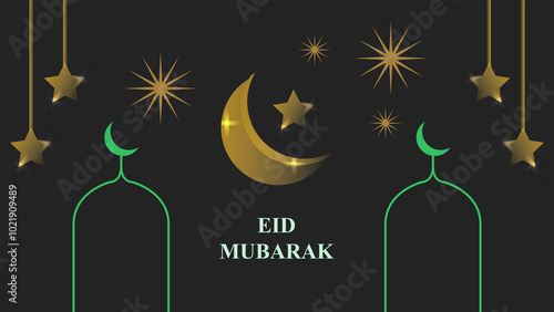 Eid Mubarak Greetings with Crescent Moon and Stars