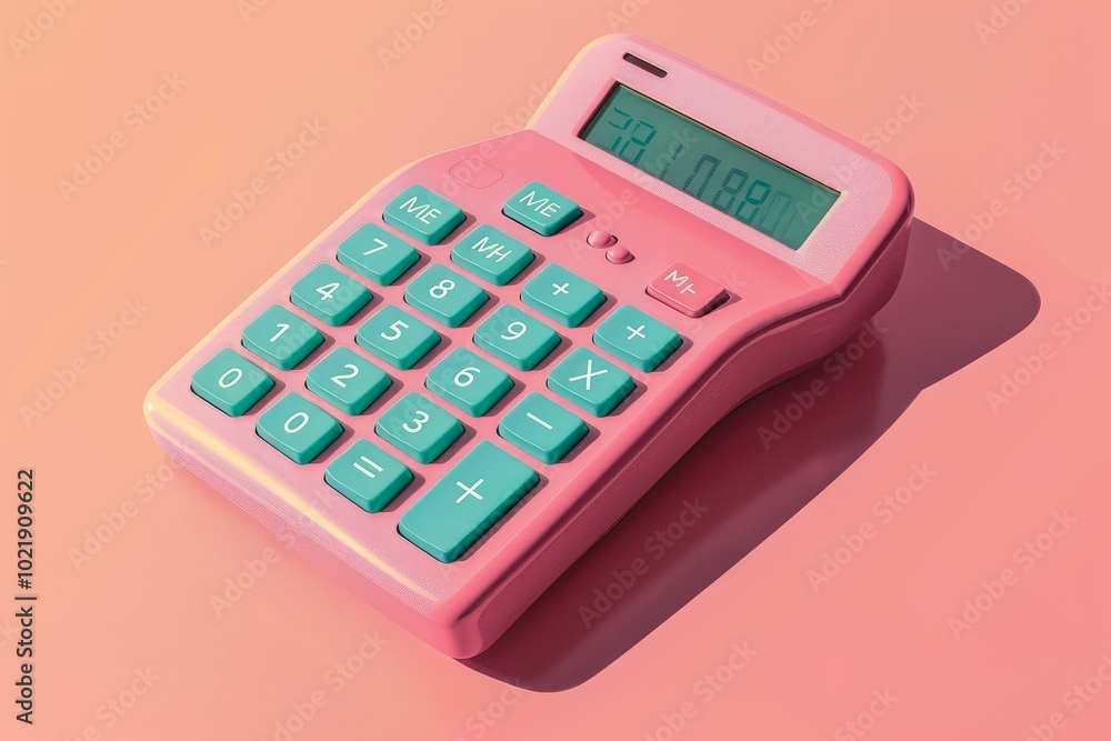 Pink calculator lying on a pink background casting a shadow Pink calculator lying on a pink background casting a shadow