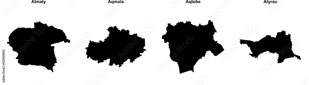Almaty, Aqmola, Aqtobe, Atyrau outline maps Almaty, Aqmola, Aqtobe, Atyrau outline maps