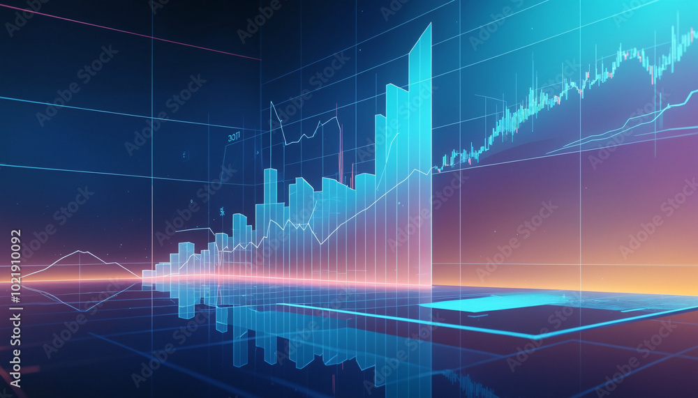 Futuristic Financial Growth Chart with Neon Effects Futuristic Financial Growth Chart with Neon Effects