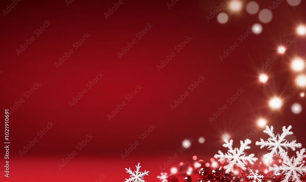 A festive red background adorned with snowflakes and sparkling lights. A festive red background adorned with snowflakes and sparkling lights.