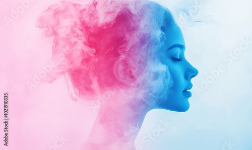 Pink And Blue Double Color Exposure Photo Effect Mockup