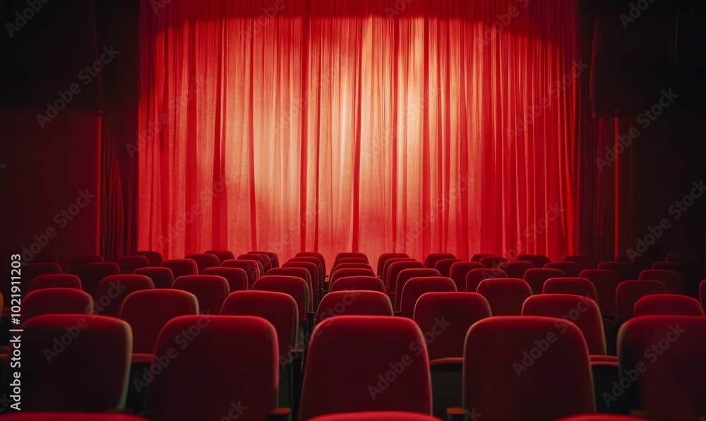 Fototapeta premium Red seats and curtains of an empty theater